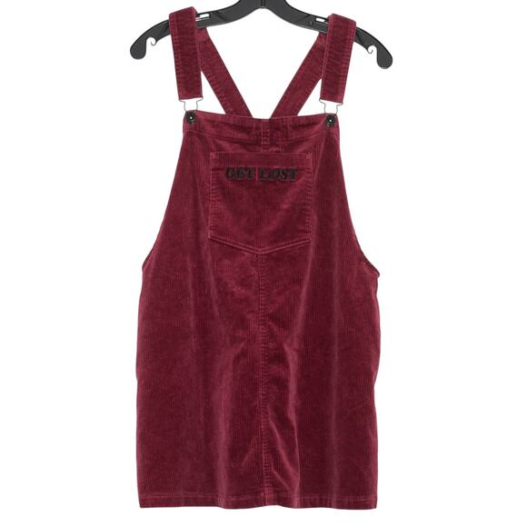 Hot Topic Overall Dress Get Lost Jumper Corduroy Academia Retro Burgundy Large - Picture 1 of 6